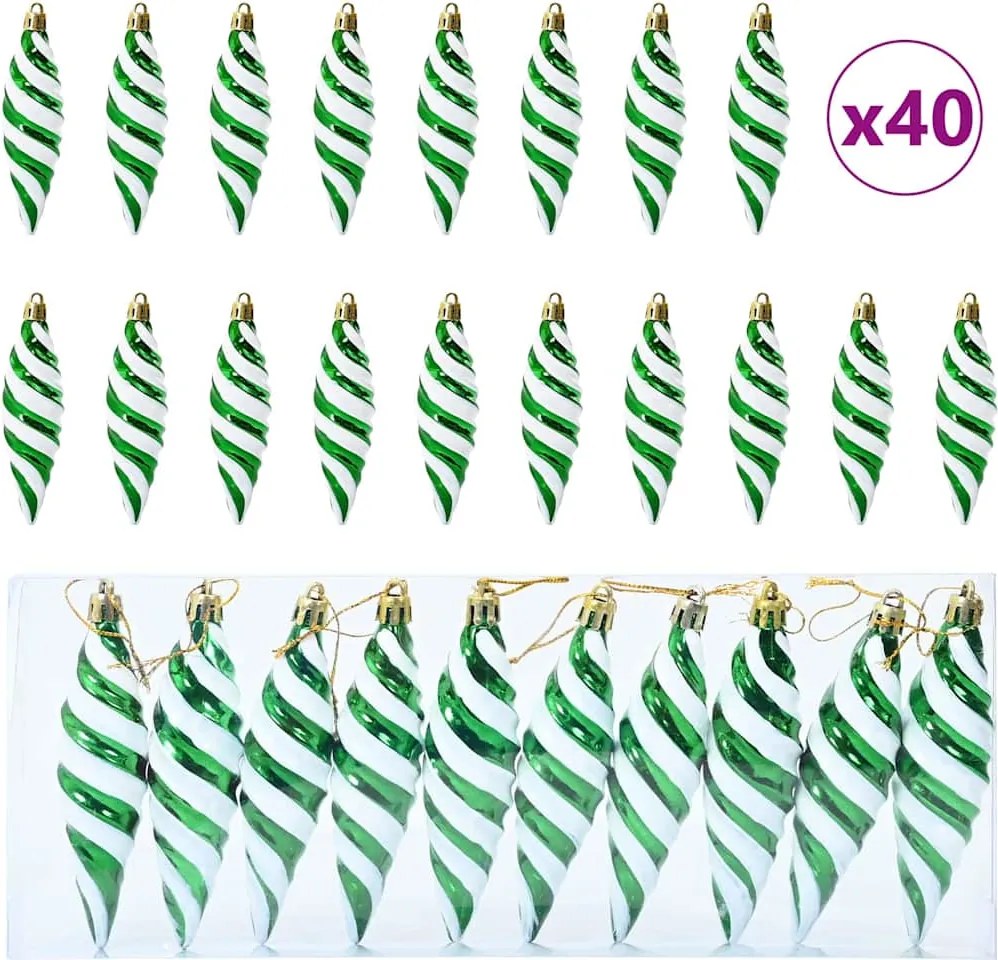 vidaXL Bola în formă de spirală de Crăciun 40 pcs Verde Plastic