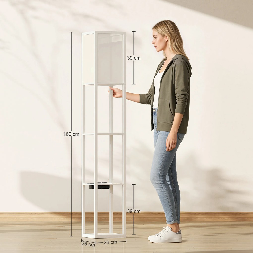 HOMCOM Lampă de Podea LED cu Rafturi, Lampă Modernă cu Comutator cu Pedală și Porturi USB, Temperatură de Culoare Reglabilă pentru Living și Dormitor, Alb | Aosom Romania