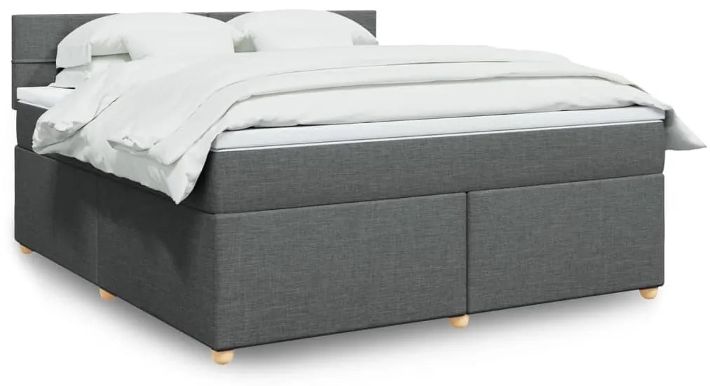 vidaXL Pat box spring cu saltea, gri închis, 180x200 cm, textil