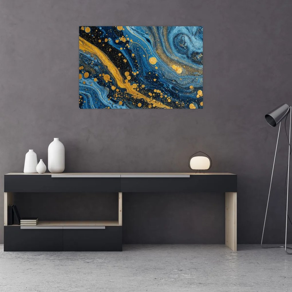 Tablou - Abstracție albastră cu aur (90x60 cm)