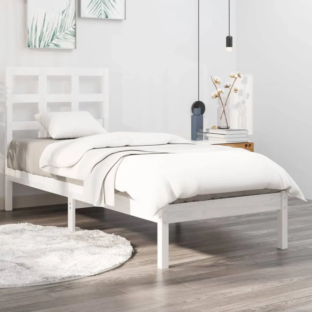 3105431 vidaXL Cadru de pat Small Single 2FT6, alb, 75x190 cm, lemn masiv