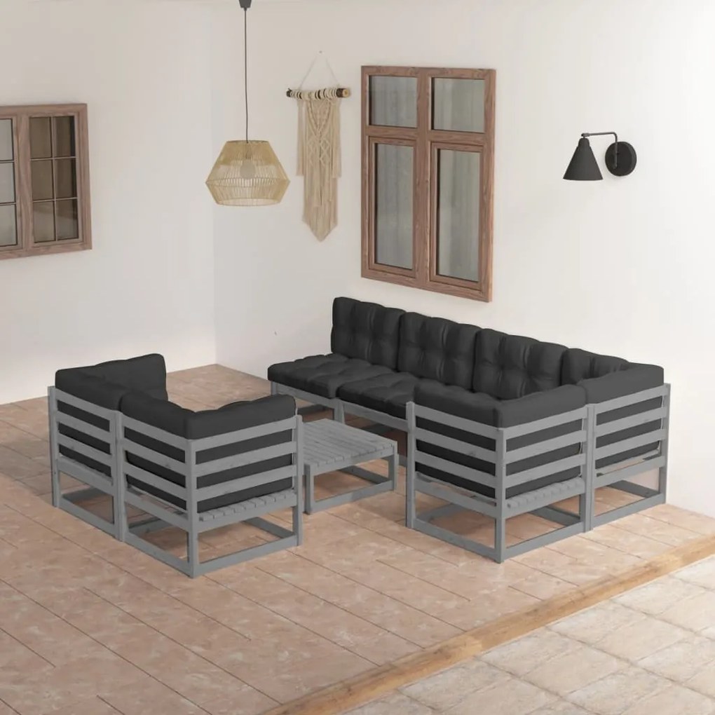 3076701 vidaXL Set mobilier de grădină cu perne, 8 piese, lemn masiv de pin