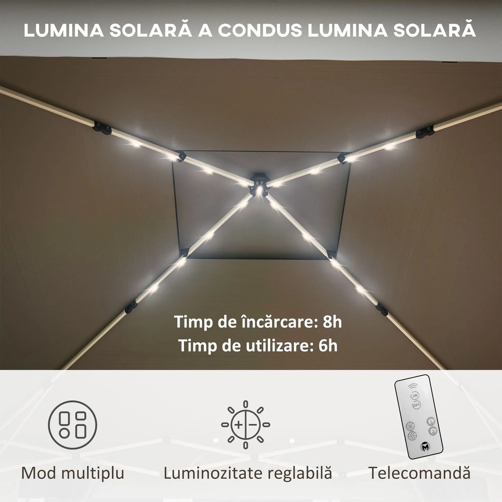 Outsunny Foisor tip pop-up 3 x 3(m),20 lumini LED alimentate de la soare,geanta cu roti, 4 saci de greutate, inaltime reglabila, Gri | Aosom Romania