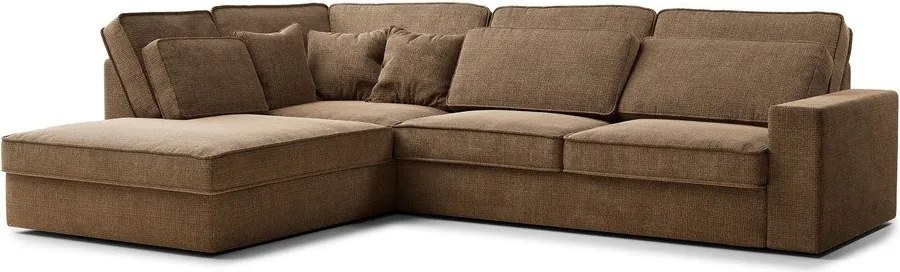 Colțar maro deschis cu tapițerie din chenille (cu colț pe partea stângă/în formă de ”L”) Kirou – Maison de Rêve