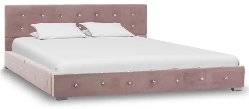 Cadru de pat, roz, 140 x 200 cm, catifea Roz, 140 x 200 cm