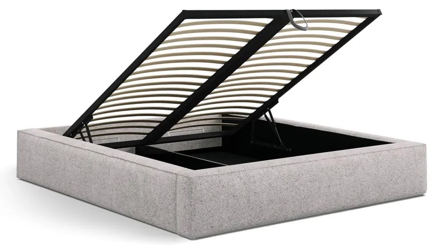 Pat matrimonial bej tapițat cu spațiu de depozitare cu somieră 180x200 cm Simon Olivia – Micadoni