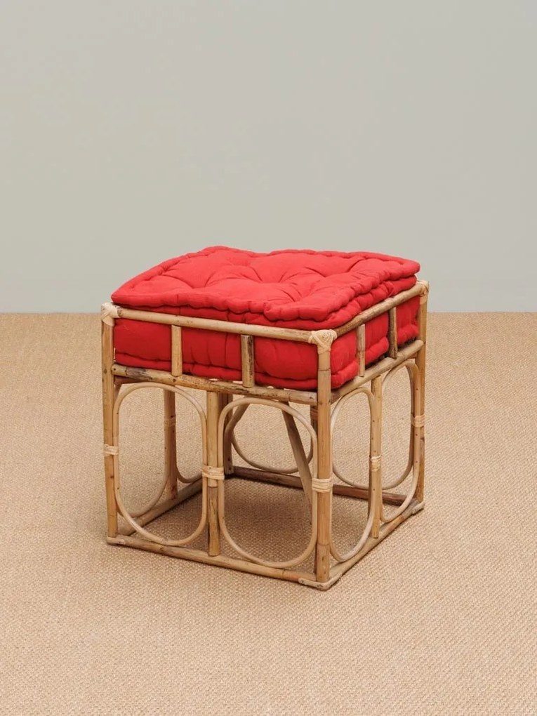 Taburet rosu, din rattan si bumbac, India