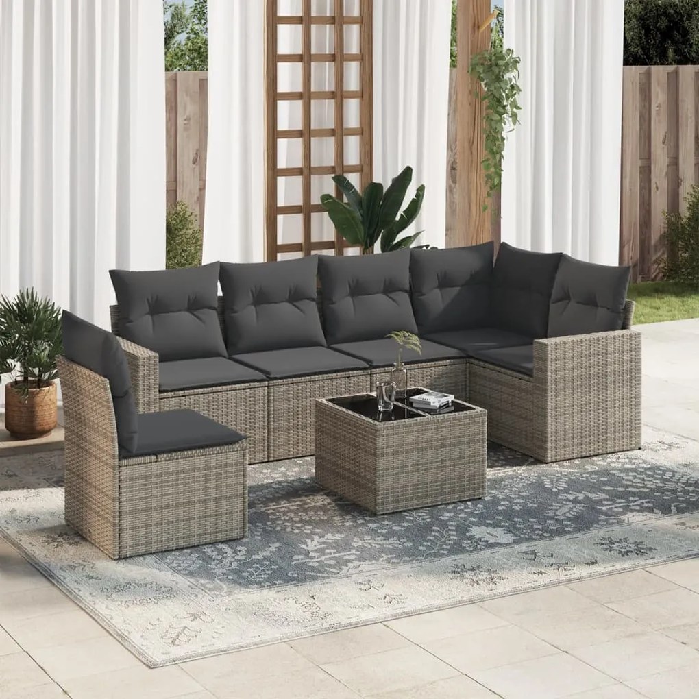 vidaXL Set canapele de grădină, 7 piese, cu perne, gri, poliratan
