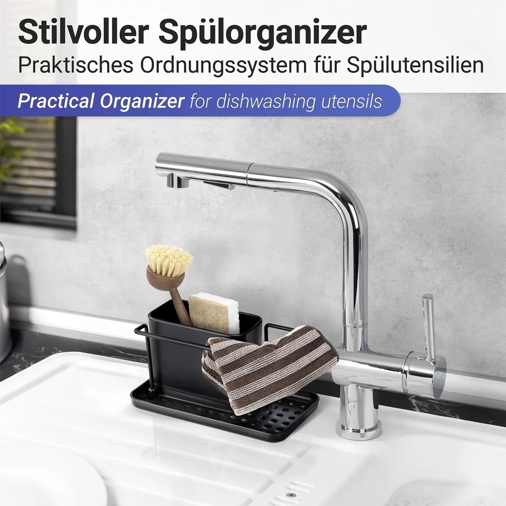 Organizator de spălat vase Wenko Orio din oțelinoxidabil, negru