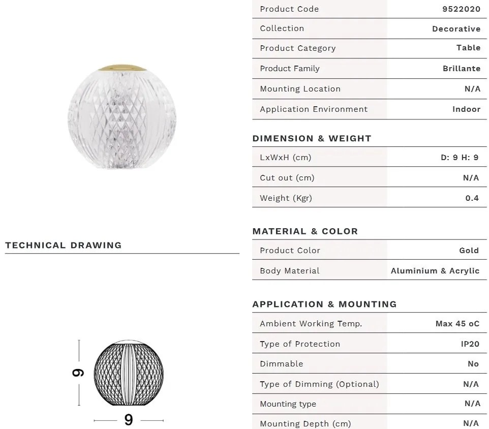 Lampa de masa LED design decorativ BRILLANTE auriu