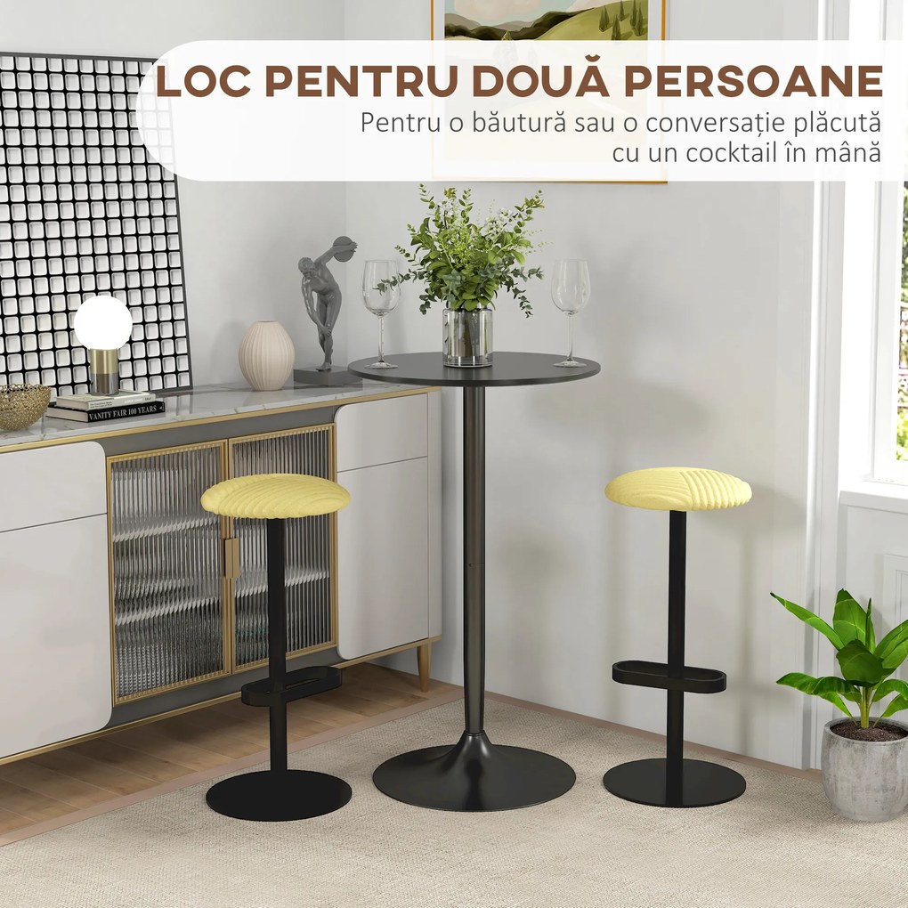HOMCOM Masă de Bar Înaltă, Masă de Bucătărie Modernă Rotundă cu Blat Vopsit și Bază din Oțel, Masă Bistro pentru 2 Persoane, Neagră | Aosom Romania