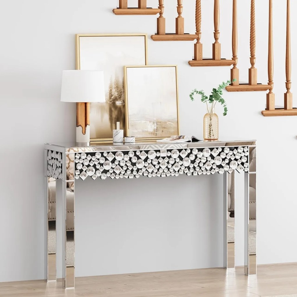 MAOG205 - Masa toaleta oglinda, masuta consola, 120 cm, cosmetica machiaj, vanity birou, Argintiu