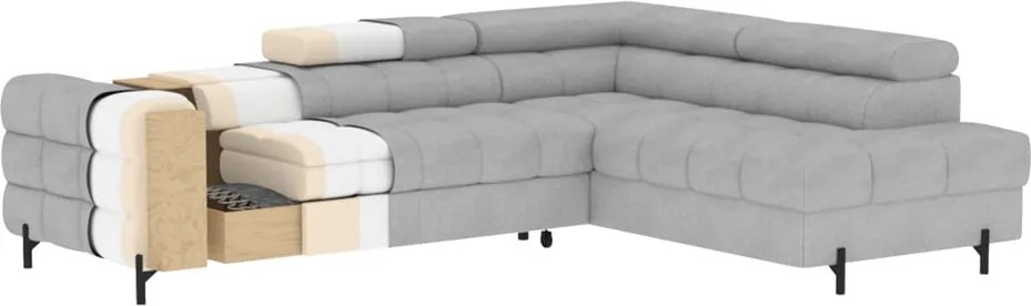 Colțar crem extensibil/cu spațiu de depozitare cu tapițerie din țesătură bouclé (cu colț pe partea dreaptă/în formă de ”L”) Ferucce – ELTAP