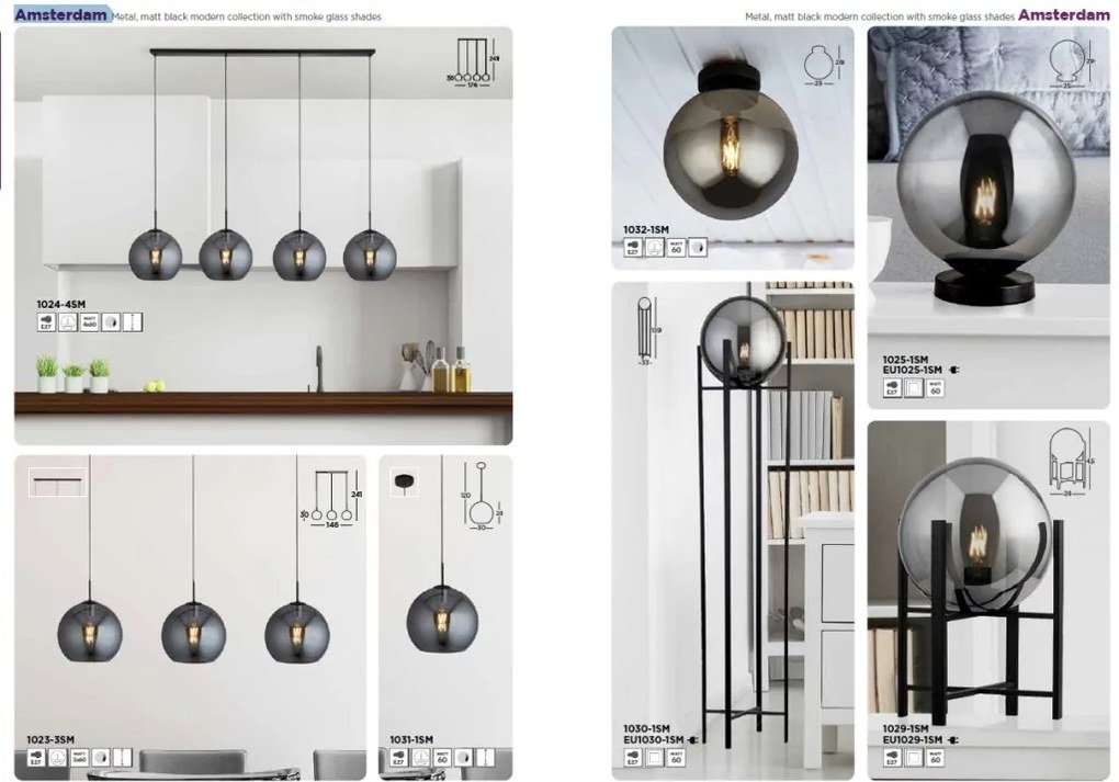 Pendul design modern cu abajur fumuriu AMSTERDAM