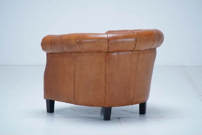 Fotoliu Chesterfield din piele naturală full grain maro, 80×80×66 cm, „Classic Chic"