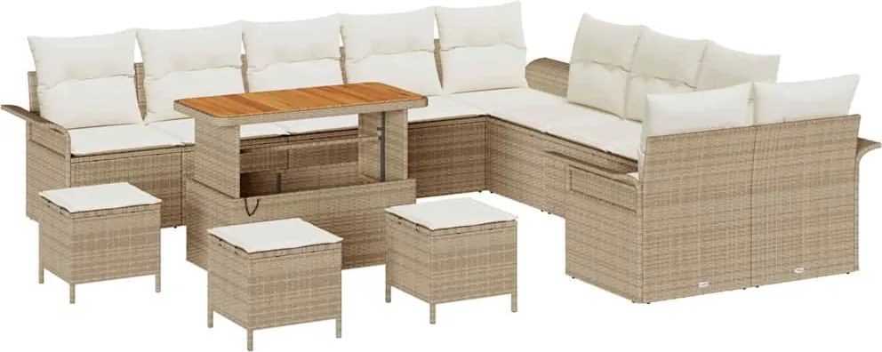 vidaXL Set de canapele pentru grădină cu pernă 14 pcs Bej poliratan