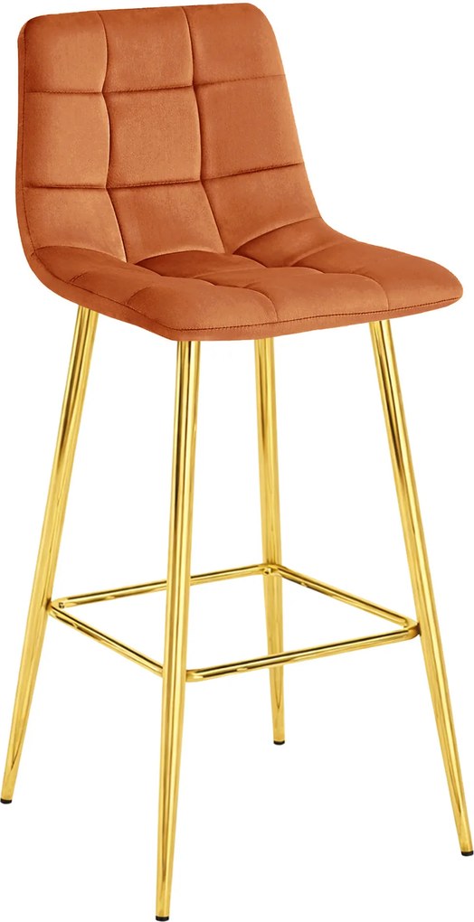 Scaun Bar Simon Catifea Portocaliu Picioare Metalice Finisaj Auriu