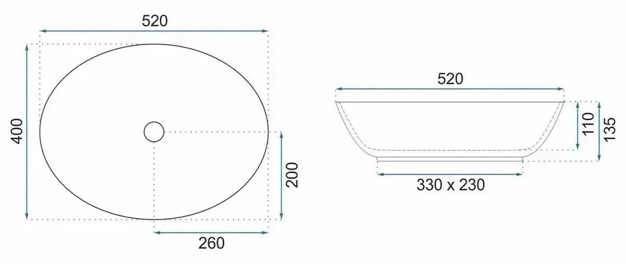 Lavoar pe blat Rea Margot oval 52 cm albastru-auriu