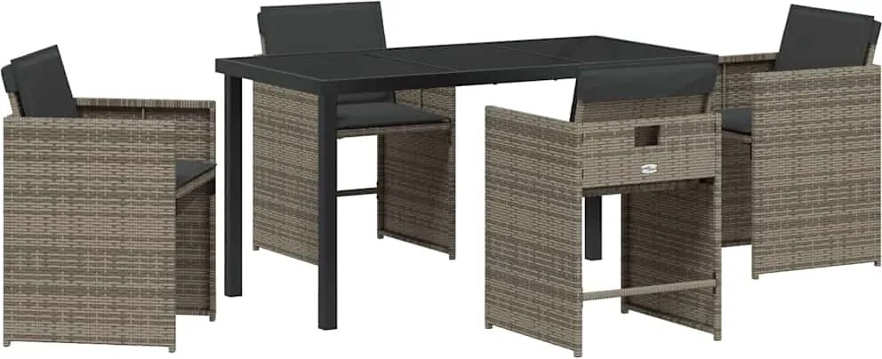vidaXL Set de masă pentru grădină cu pernă 5 pcs Gri poliratan