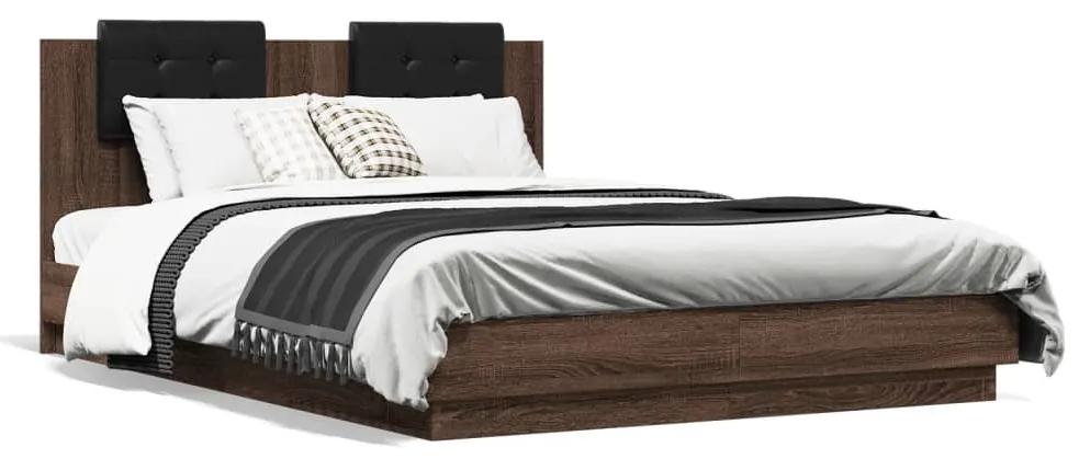 3209932 vidaXL Cadru de pat cu tăblie, stejar maro, 120x200 cm, lemn prelucrat