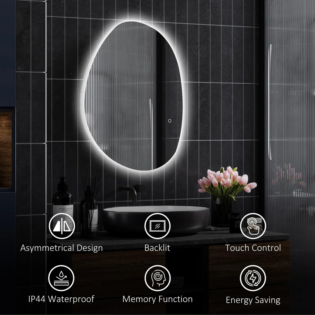 HOMCOM Oglindă de Baie LED cu Comutator Tactil Inteligent și  Intensitate Reglabilă, 80x5x60 cm, Argintiu | Aosom Romania
