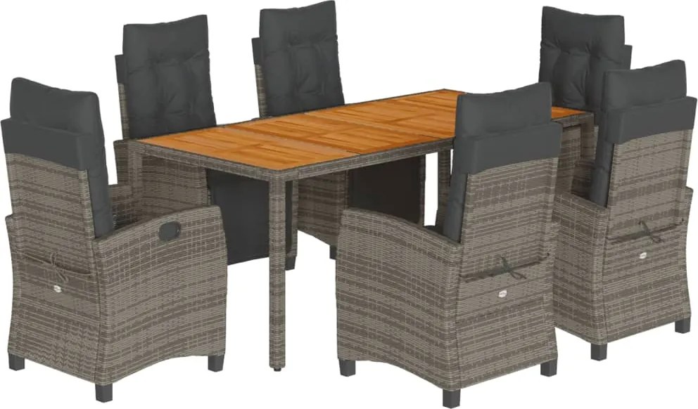 vidaXL Set mobilier de grădină cu perne, 7 piese, gri, poliratan
