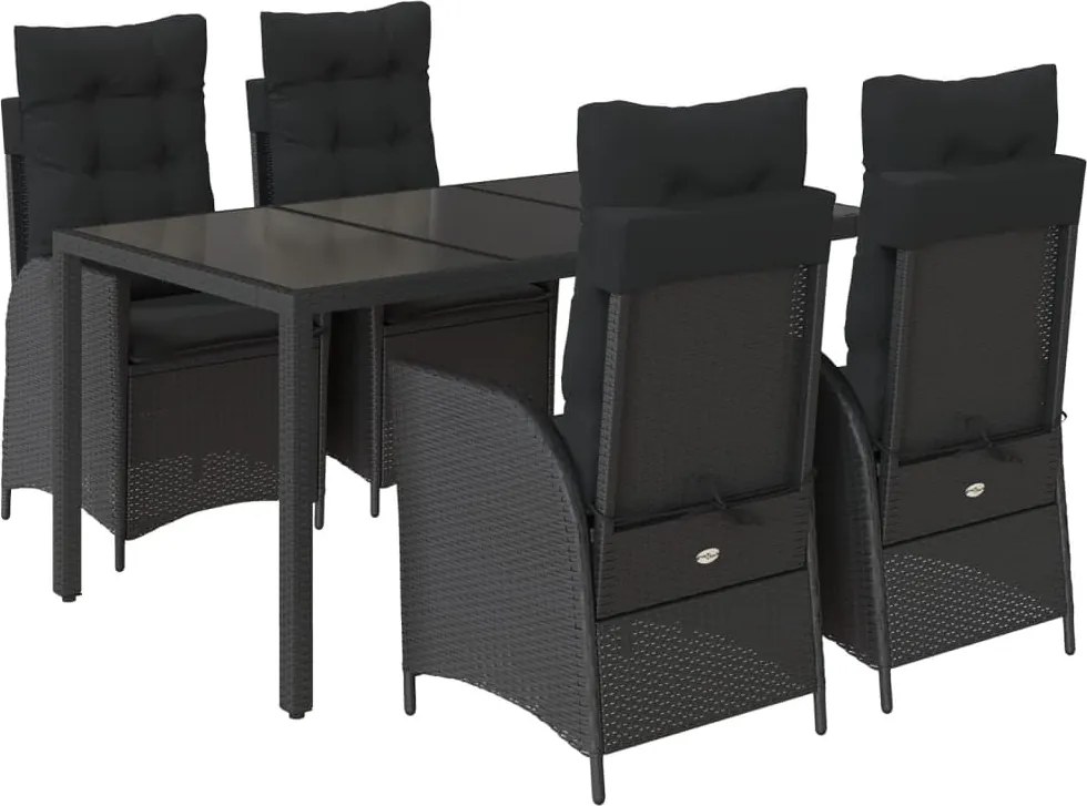 vidaXL Set mobilier de grădină cu perne, 5 piese, negru, poliratan