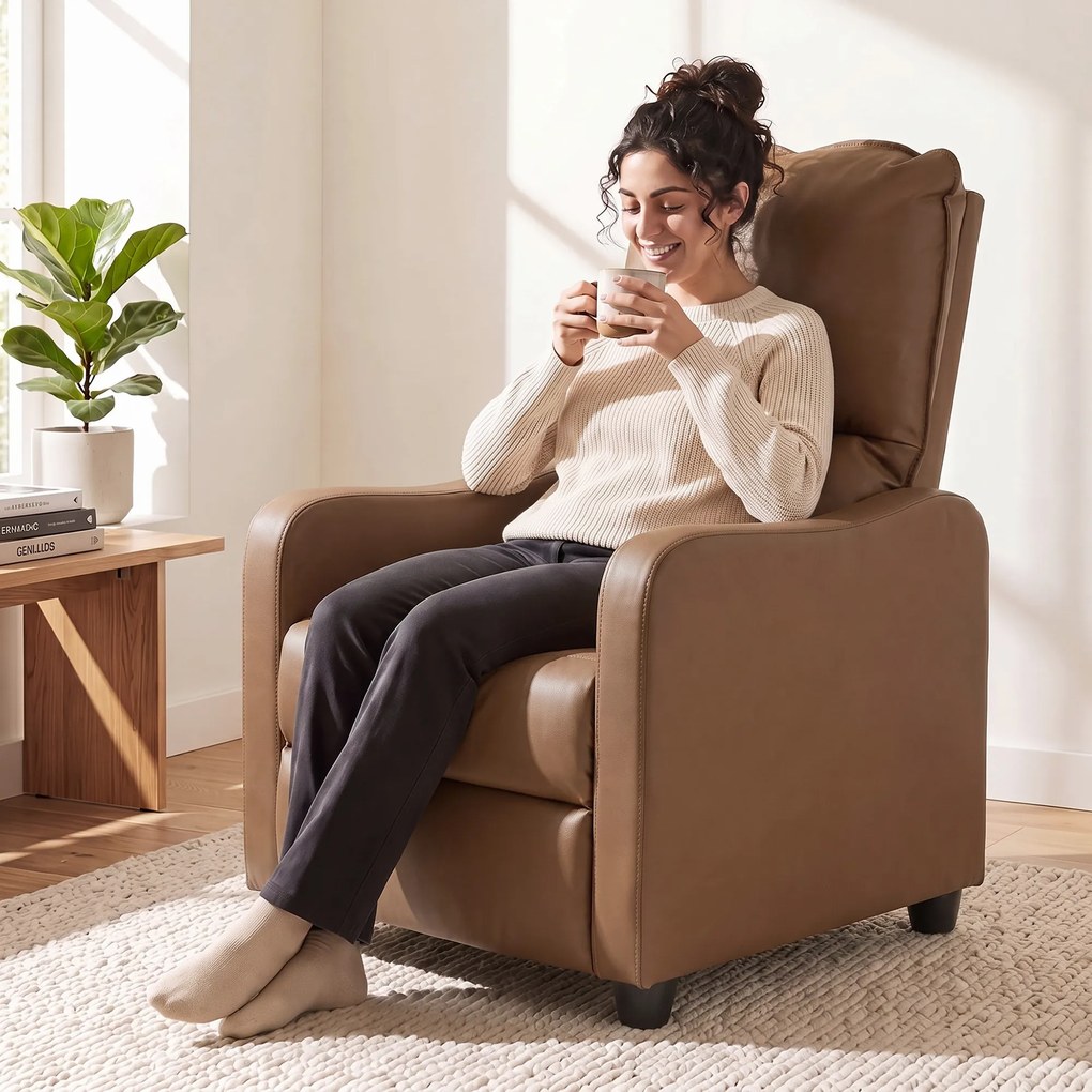 HOMCOM Fotoliu Relax Reclinabil Manual 155° cu Suport pentru Picioare, din Piele Ecologică PU, pentru Living și Dormitor, Maro închis | Aosom Romania