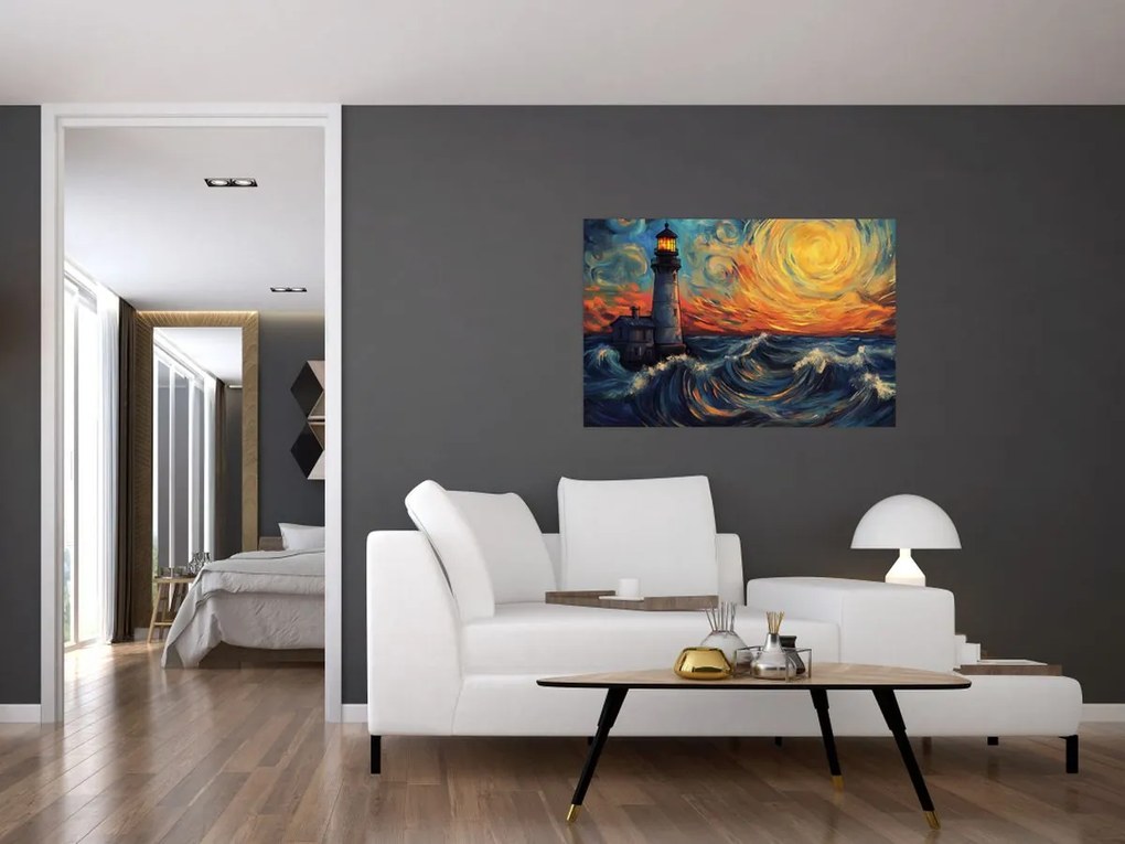 Tablou - Far în valuri (90x60 cm)
