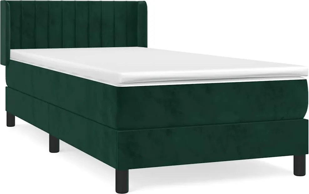 vidaXL Pat box spring cu saltea, verde închis, 90x200 cm, catifea