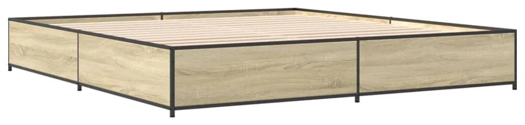 3279823 vidaXL Cadru de pat, stejar sonoma, 200x200cm, lemn prelucrat și metal