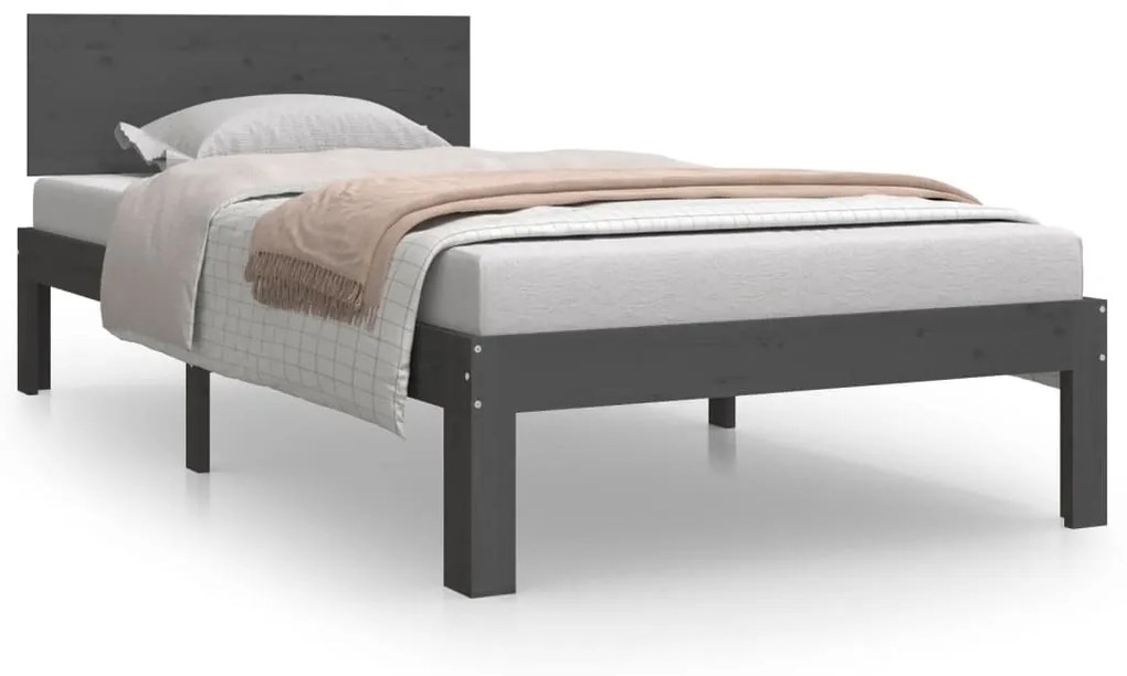 810462 vidaXL Cadru de pat single, gri, 90x190 cm, lemn masiv