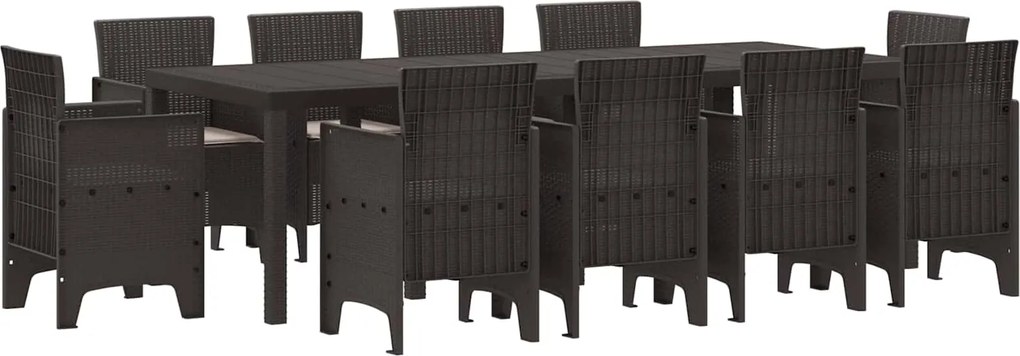 vidaXL Set de masă pentru grădină 11 pcs Maro Polipropilenă