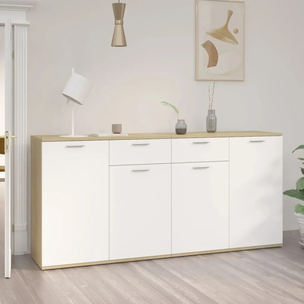 3074932 vidaXL Servantă, alb și stejar Sonoma, 160x36x75 cm, lemn prelucrat