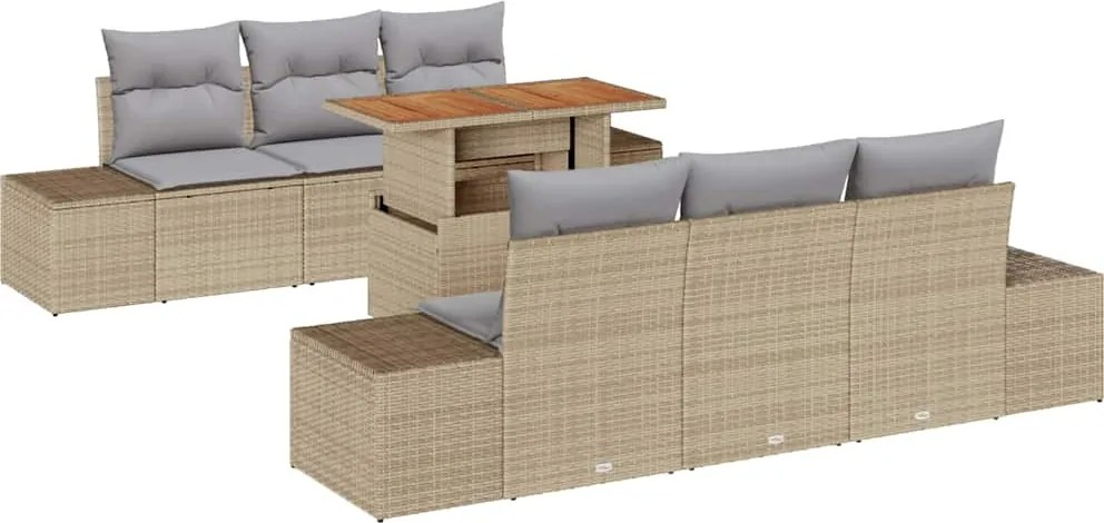 vidaXL Set de canapele pentru grădină 7 pcs Bej Rattan poli