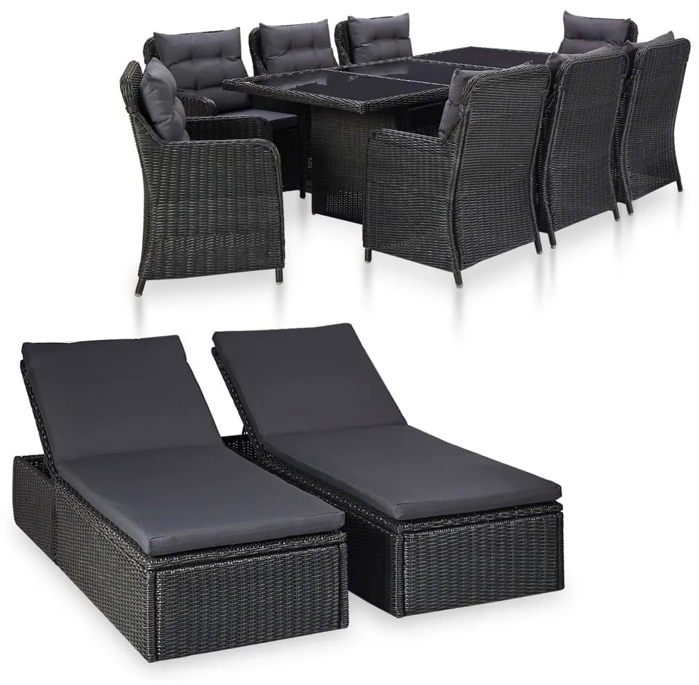 3057811 vidaXL Set mobilier de exterior, 11 piese, negru, poliratan