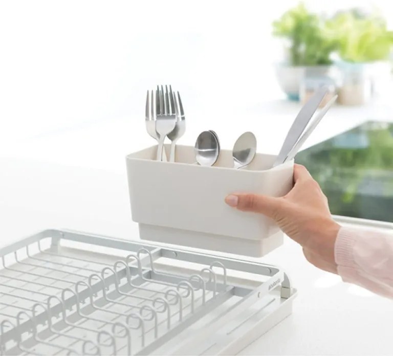 Resigilat: Uscator de vase Brabantia Sinkside 1000205, Tava de scurgere in chiuveta, Suport ustensile, Gri deschis