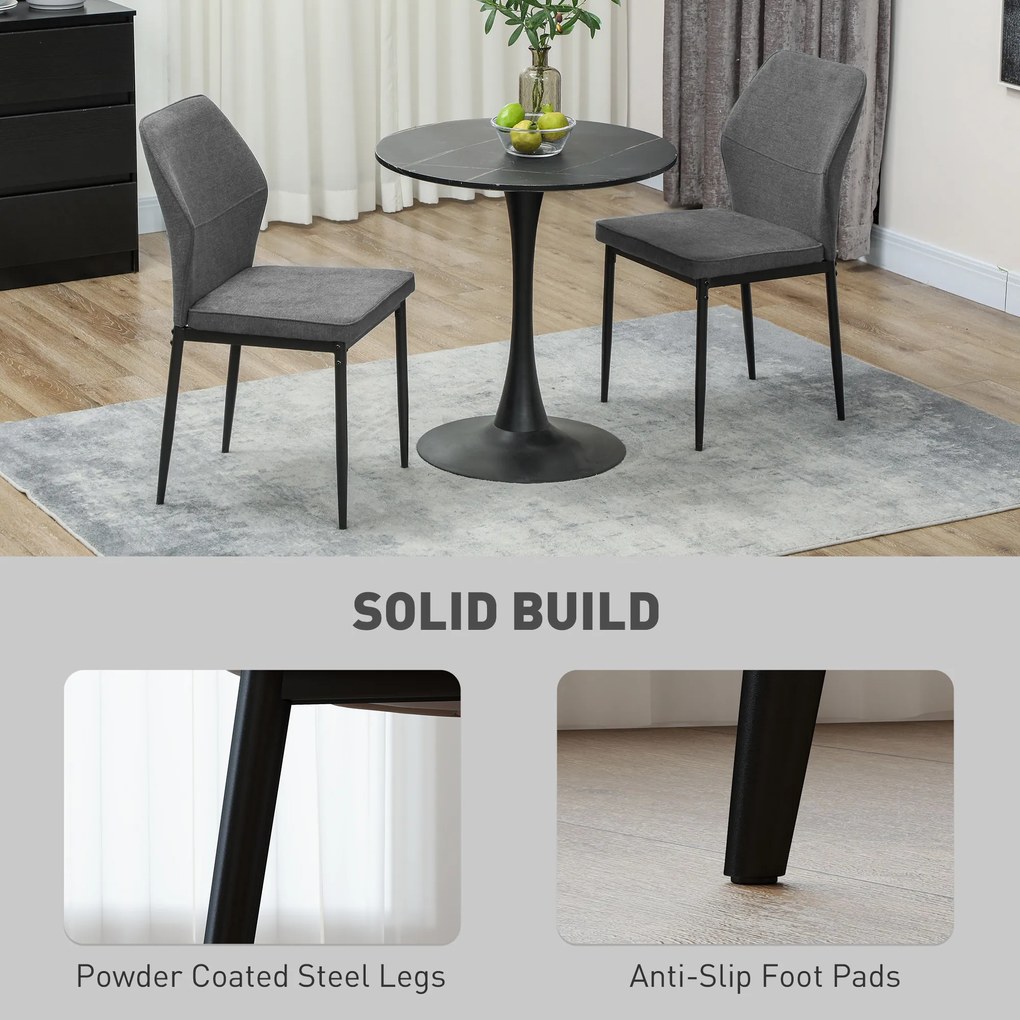 HOMCOM Set de 2 Scaune din Catifea cu Picioare Metalice, Spătar Curbat și Șezut Căptușit, 45x57x86 cm, Gri | Aosom Romania