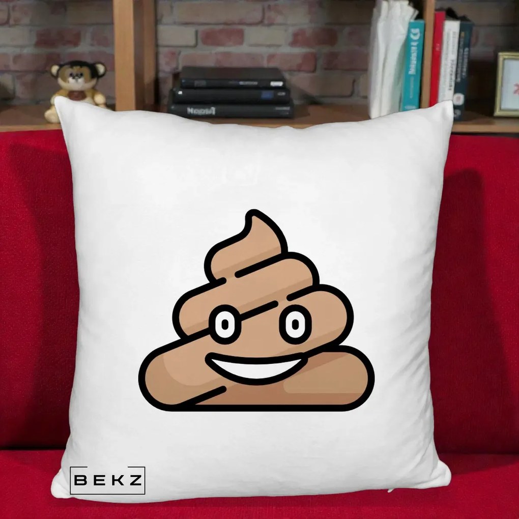 Perna Decorativa Emoji Poop Funny, 40x40 cm, Alb Pufos, Husa Detasabila, Perna Inclusa, BEKZ®
