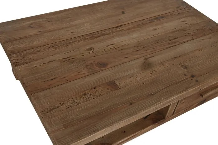 Măsuță de cafea dreptunghiulară din lemn reciclat, natur, cu 2 sertare și nișă deschisă, finisaj mat, 38 x 130 x 90 cm, „Norwyn” – Ethnic Collections