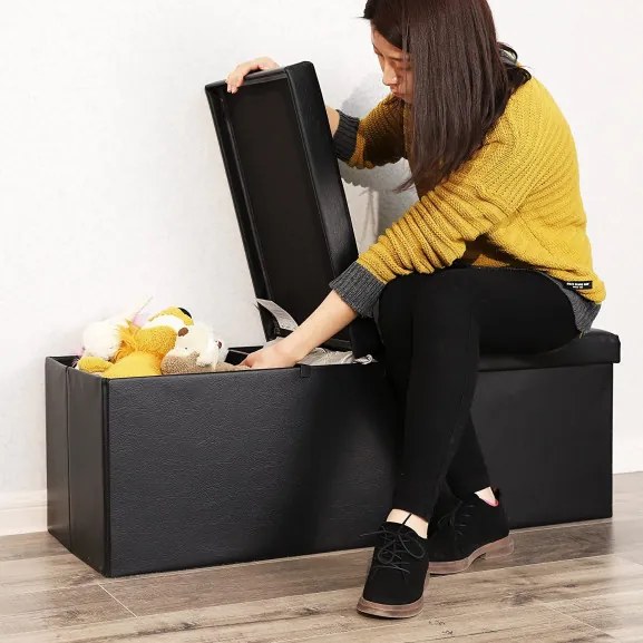 Bancheta Pliabila Amara, Cu Lada, Neagra, 110 x 38 x 38 cm