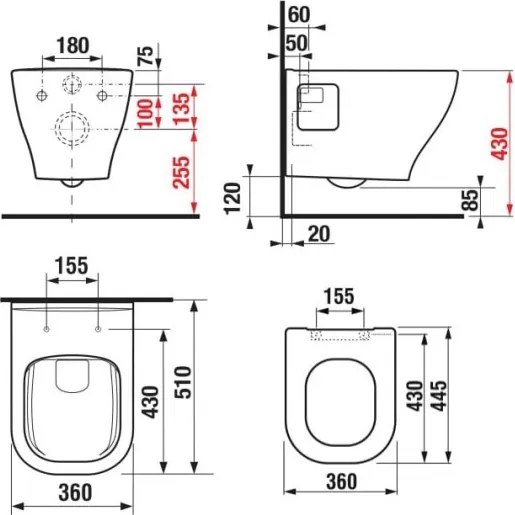 WC suspendat + capac WC DEEP + modul incastrat + plăcuță DUAL + garnitură