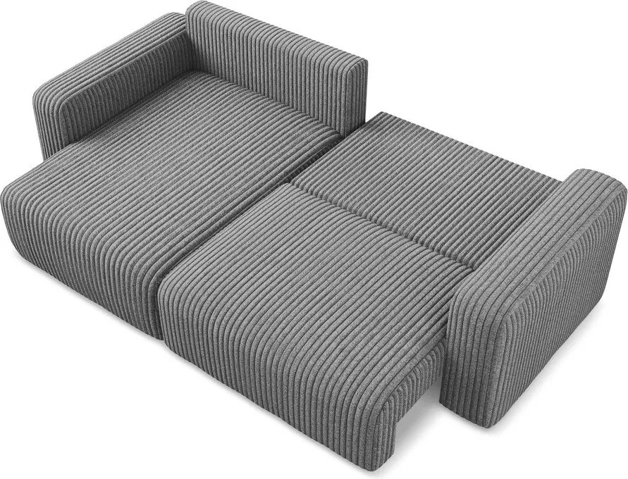 Colțar gri extensibil/cu spațiu de depozitare cu tapițerie din catifea reiată (cu colț pe partea stângă/cu șezlong) Kona – Makamii