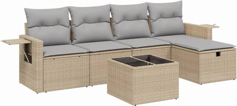 vidaXL Set canapele de grădină, 6 piese, cu perne, bej, poliratan