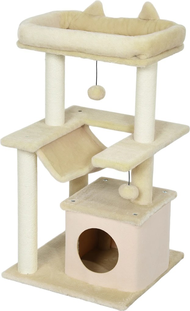 PawHut copac pentru pisici, copac de zgâriat cu jucărie, bară de odihnă, hamac, 48 x 48 x 90 cm, crem | Aosom Romania
