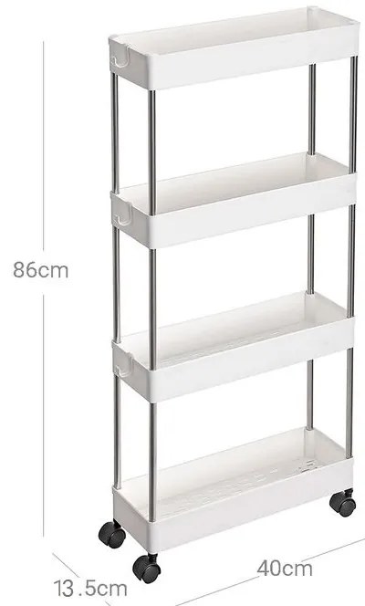 Raft cu roți SLIM, 4 niveluri, 13,5x40x86cm, alb SongmicsHome