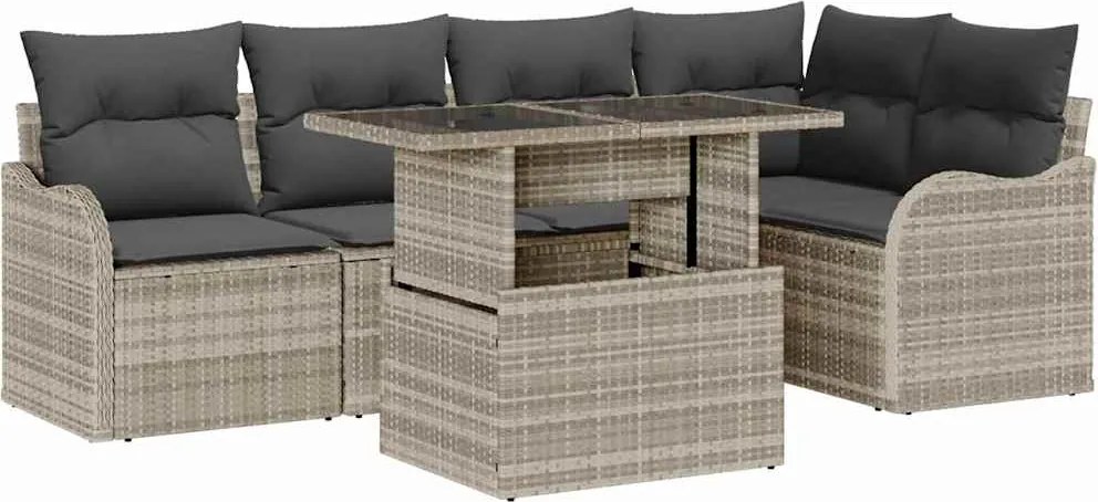 vidaXL Set de canapele pentru grădină 6 pcs Gri deschis Poli Rattan