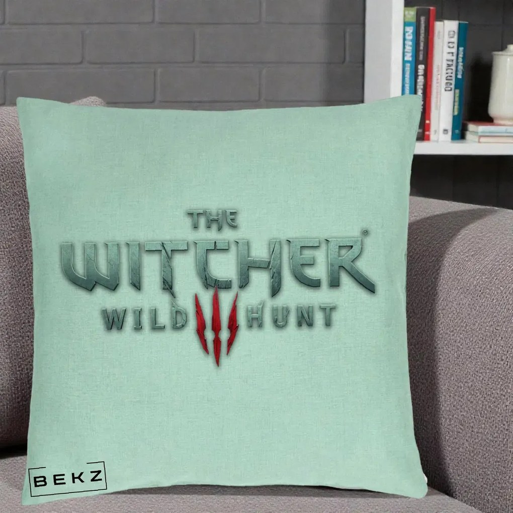 Perna Personalizata The Witcher 3 Wild Hunt, 40x40 cm, Verde Menta, Husa Detasabila, Perna Inclusa, BEKZ®