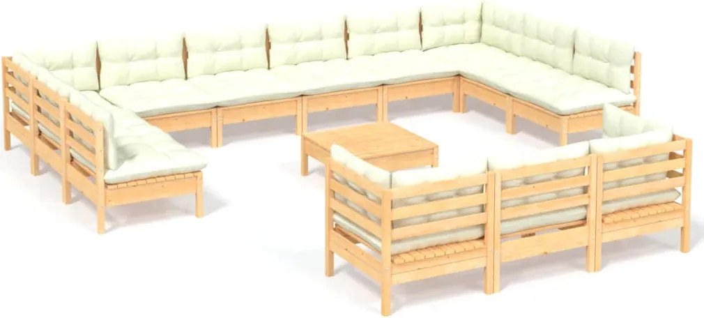 vidaXL Set mobilier grădină cu perne crem, 14 piese, lemn masiv de pin