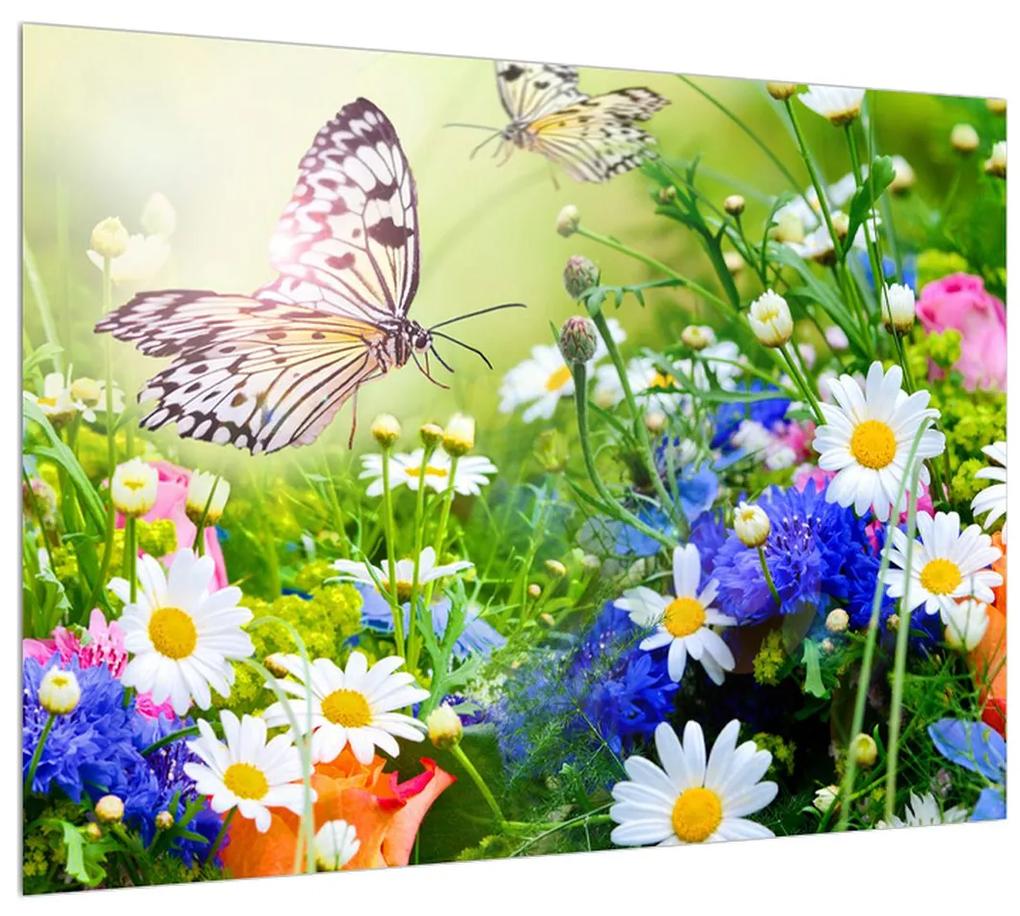 Tablou cu flori de vară cu fluture (70x50 cm), în 40 de alte dimensiuni noi